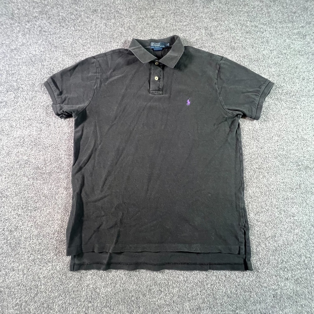 Polo Ralph Lauren Polo Shirt Men Large Black Purple Pony Custom Fit Short Sleeve